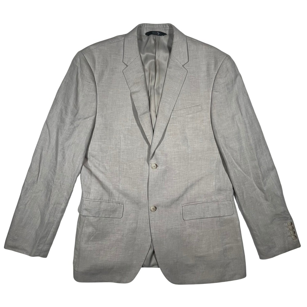 Perry Ellis Blazer Mens 42R Cream Linen Cotton Blend 2-Button Sport Coat Jacket